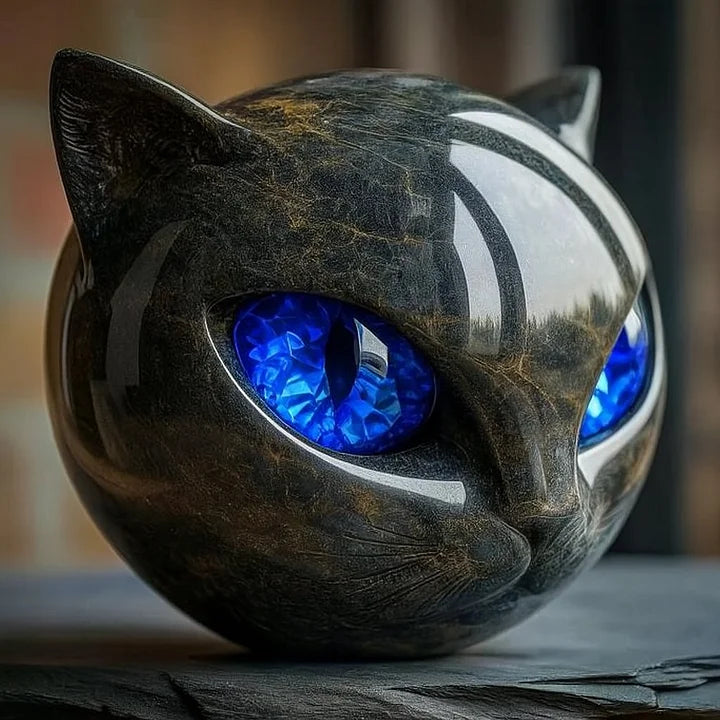 Fortryllende kunstskulptur af sort kattehoved