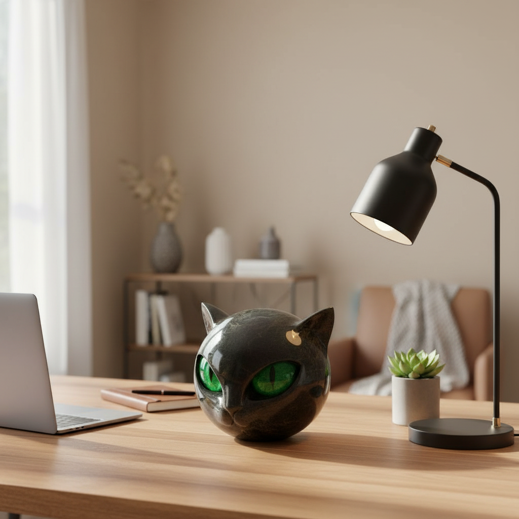 Fortryllende kunstskulptur af sort kattehoved