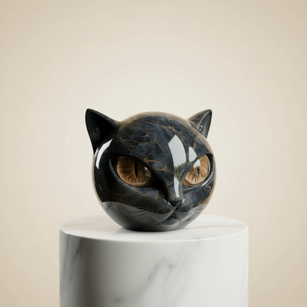 Fortryllende kunstskulptur af sort kattehoved