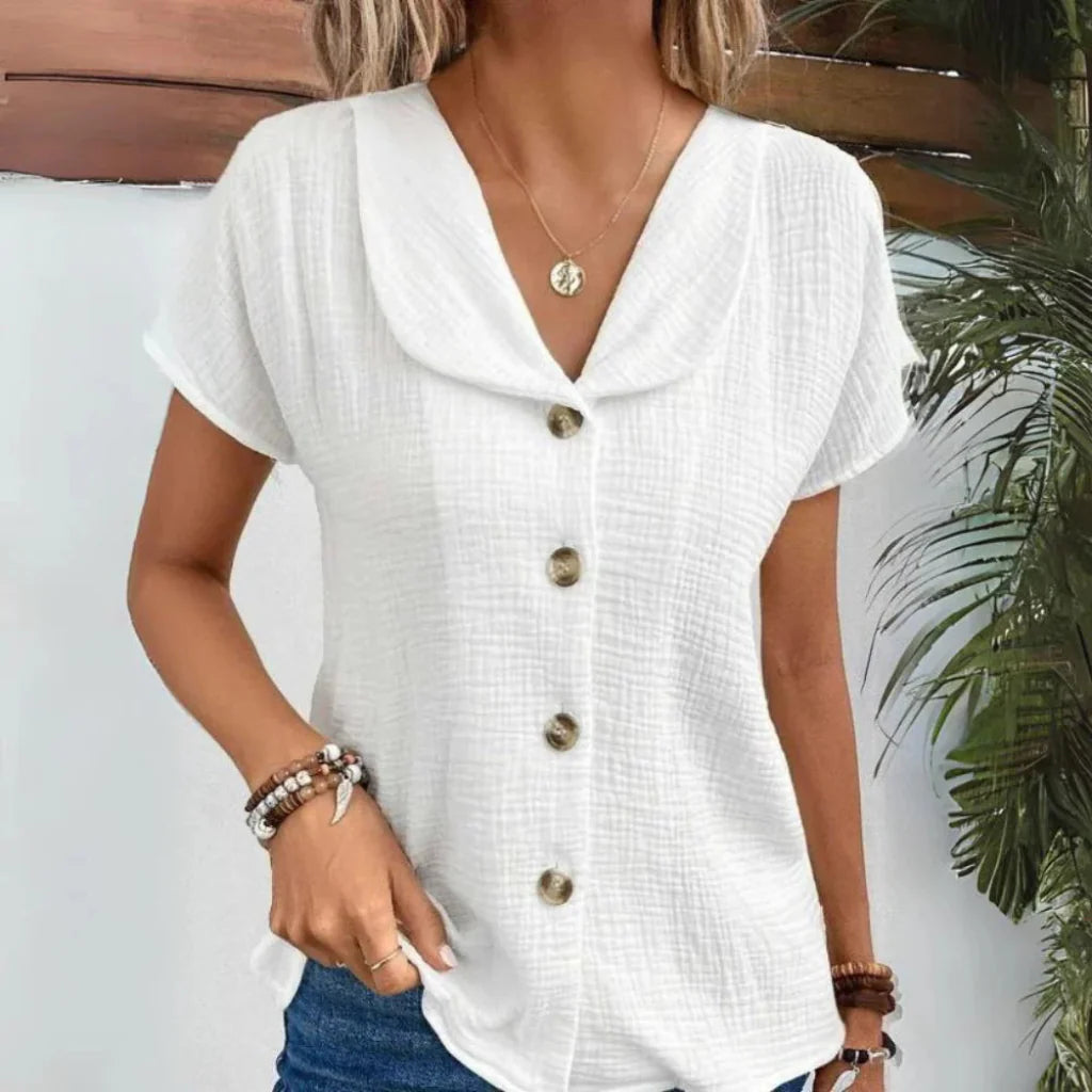 Gennemknappet damebluse med krave