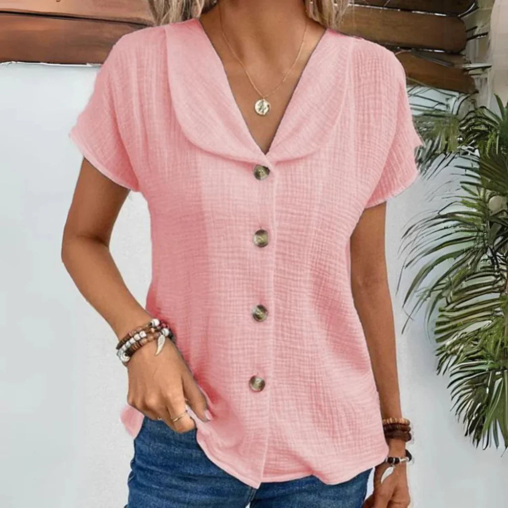 Gennemknappet damebluse med krave