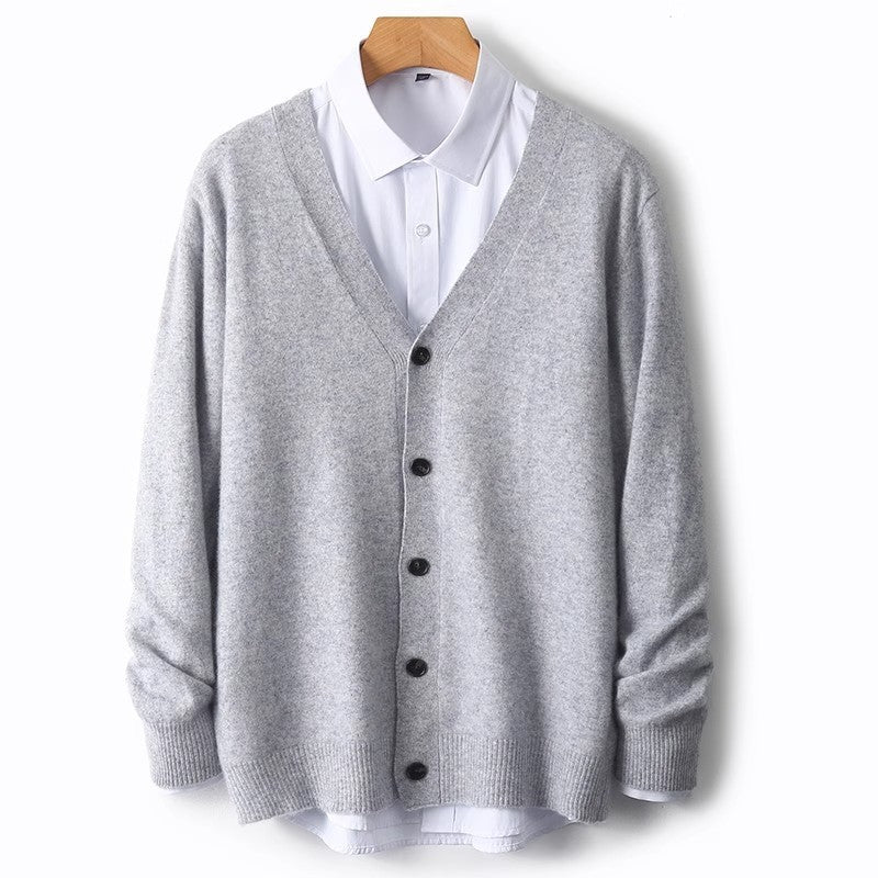 Gennemknappet herrecardigan med V-hals
