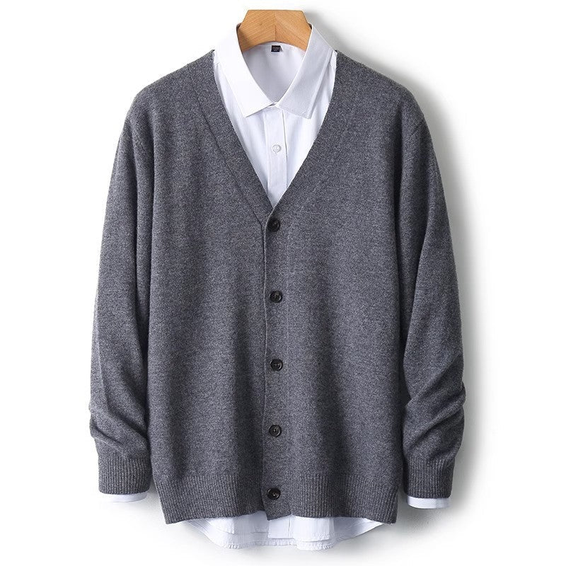 Gennemknappet herrecardigan med V-hals