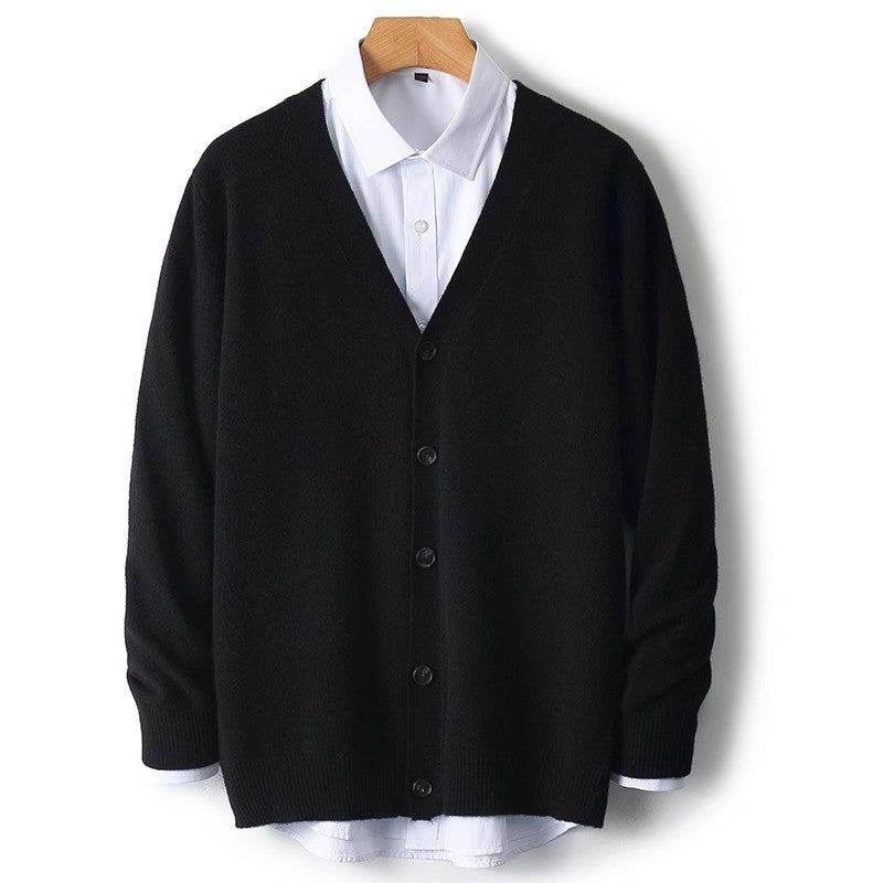 Gennemknappet herrecardigan med V-hals