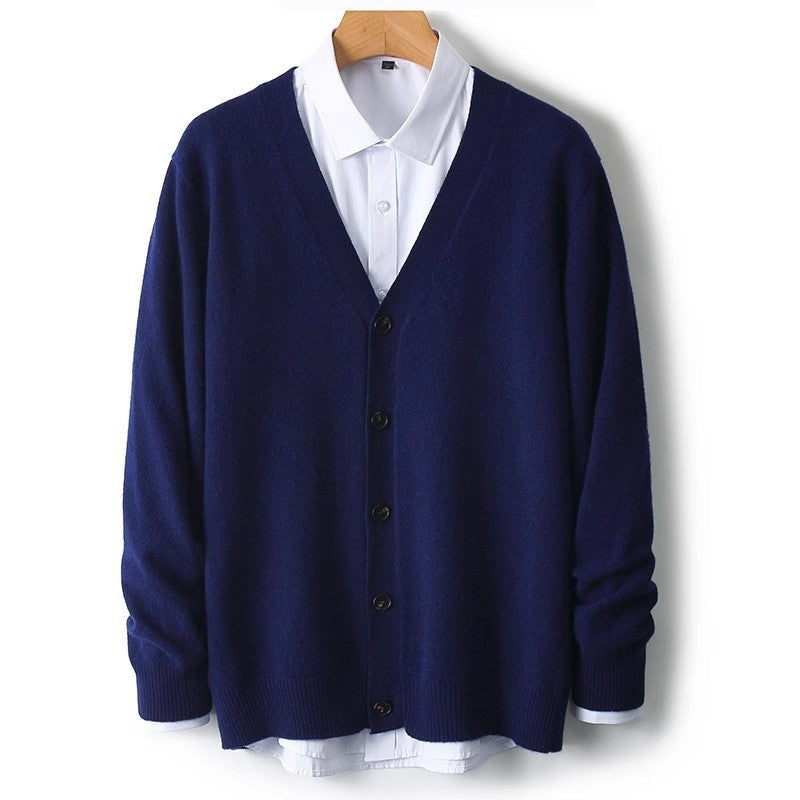 Gennemknappet herrecardigan med V-hals