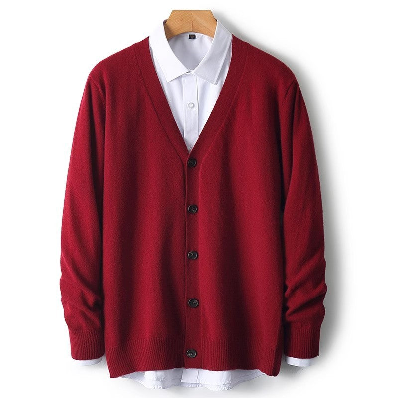 Gennemknappet herrecardigan med V-hals