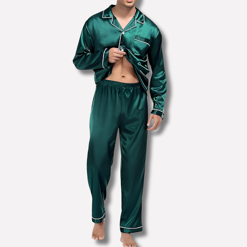 Glat satinpyjamassæt til mænd