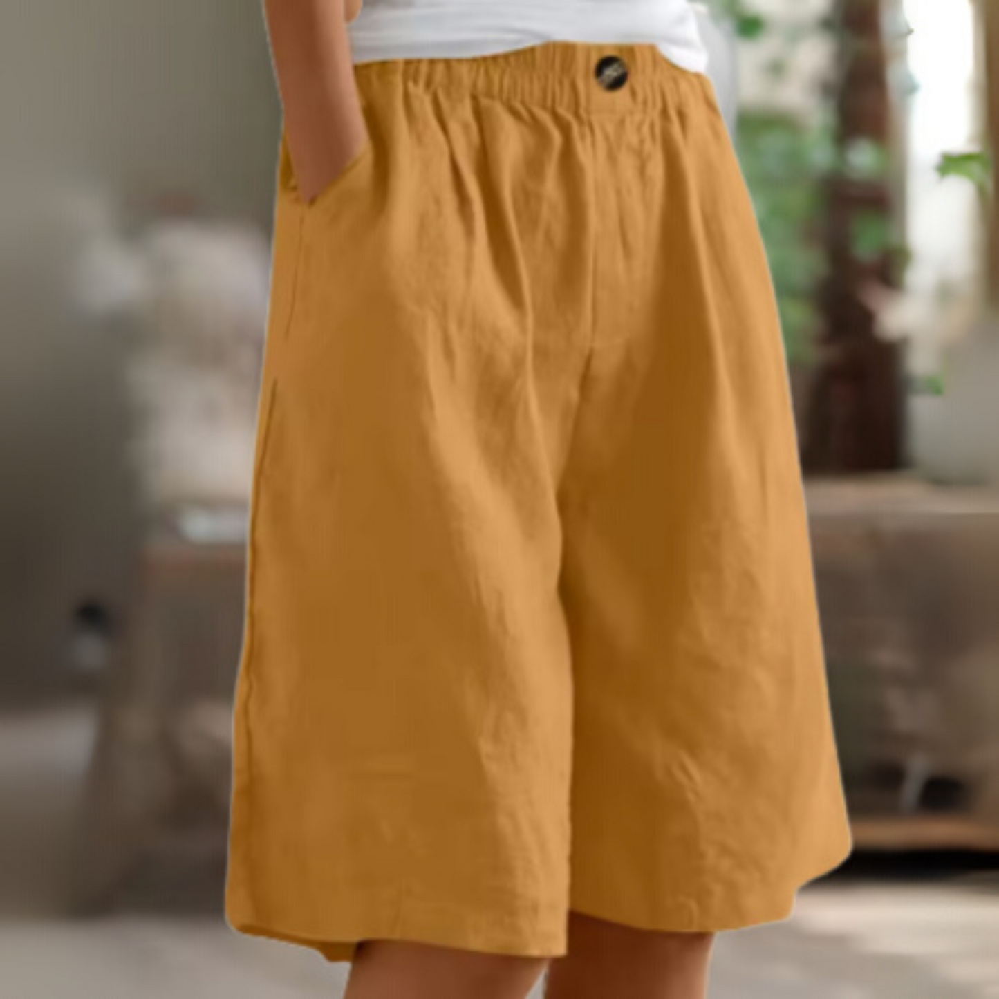 Højtaljede dameshorts med vide ben