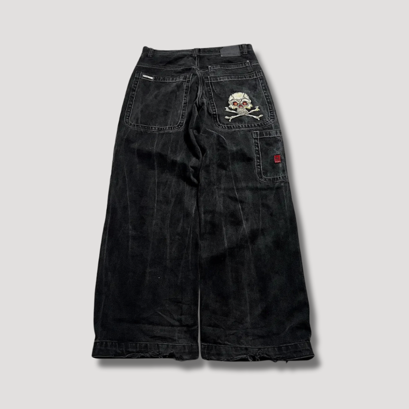 Højtaljede sorte baggy jeans