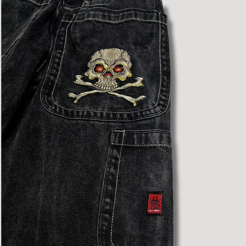 Højtaljede sorte baggy jeans