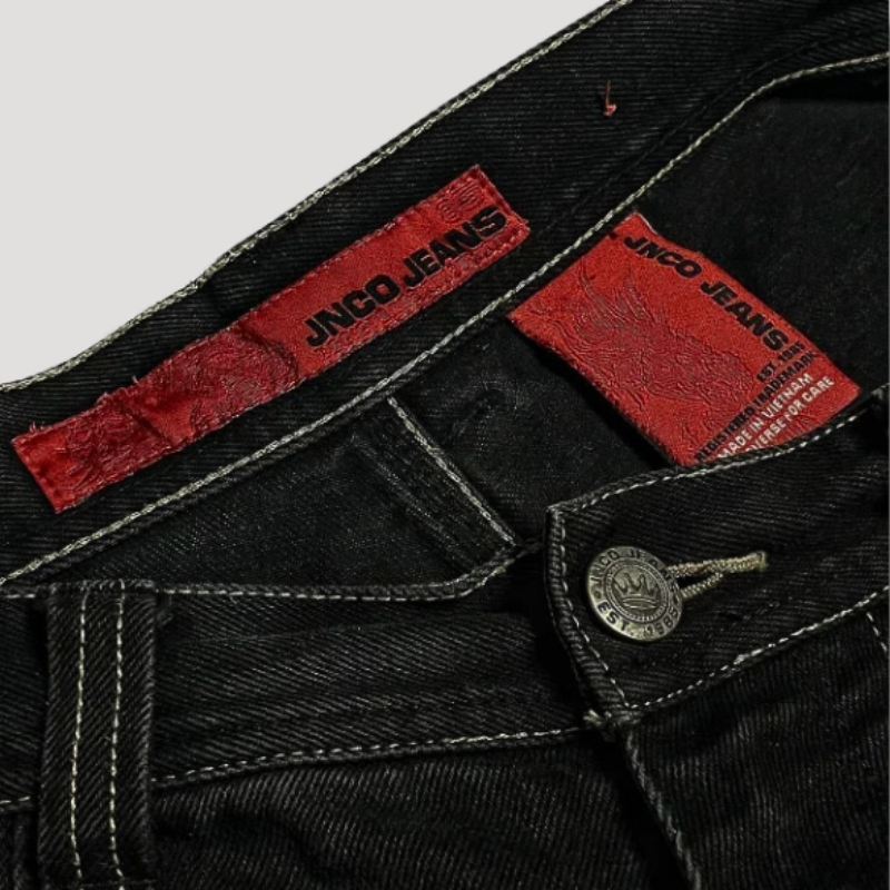 Højtaljede sorte baggy jeans