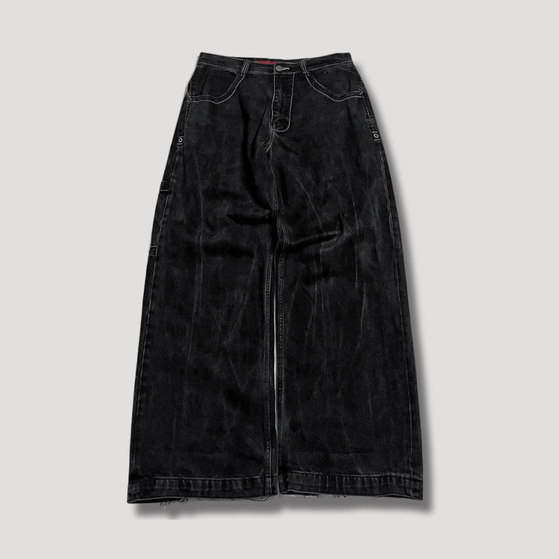 Højtaljede sorte baggy jeans