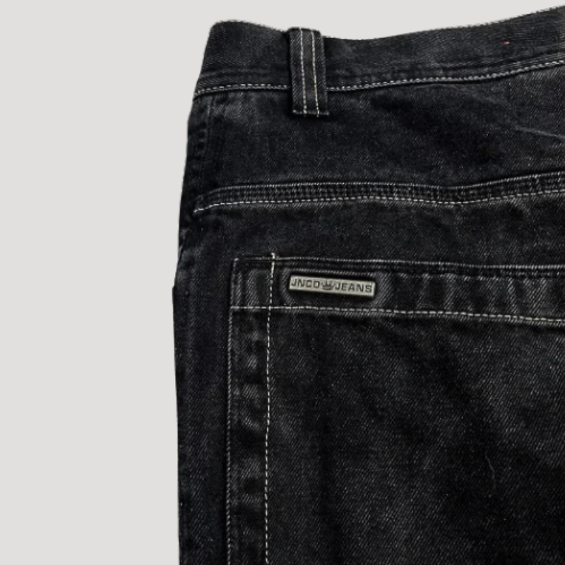 Højtaljede sorte baggy jeans