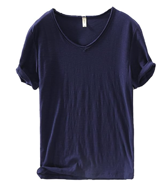 Hør- og bomulds-T-shirt med V-udskæring til mænd