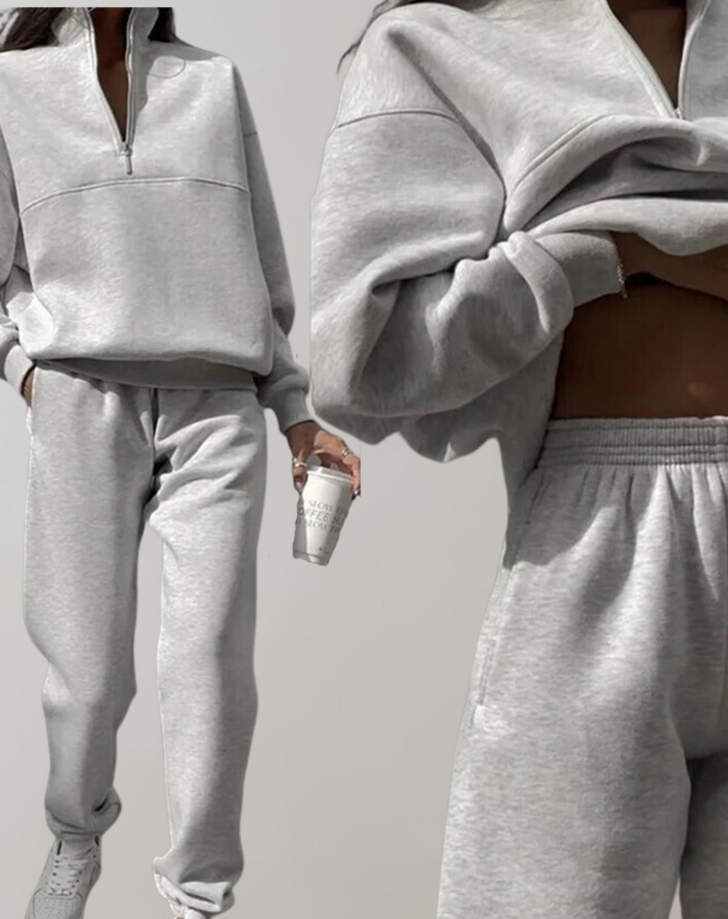 Half-zip pullover-sweatsæt til damer