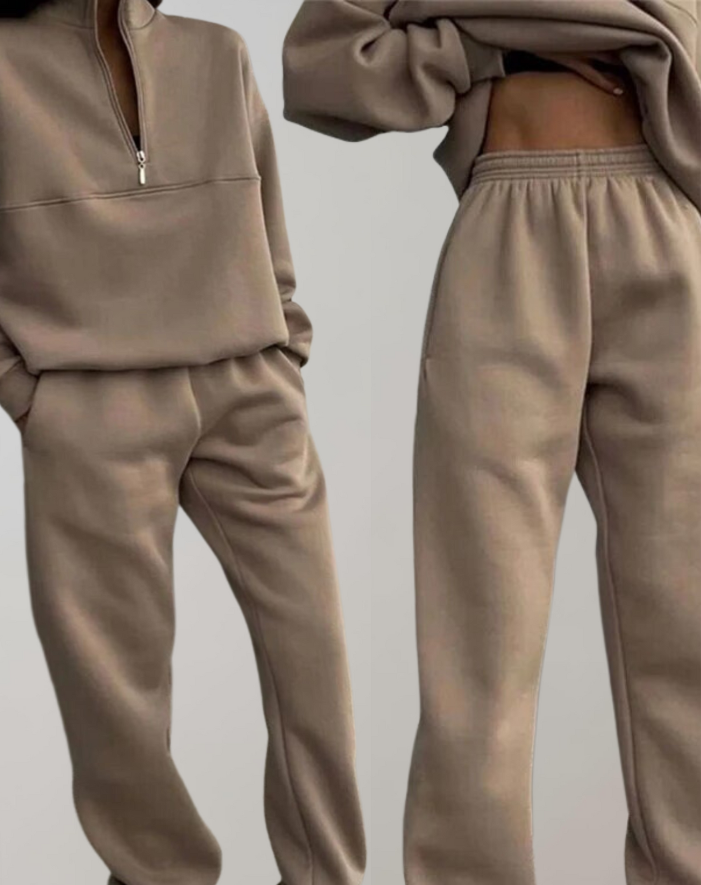 Half-zip pullover-sweatsæt til damer