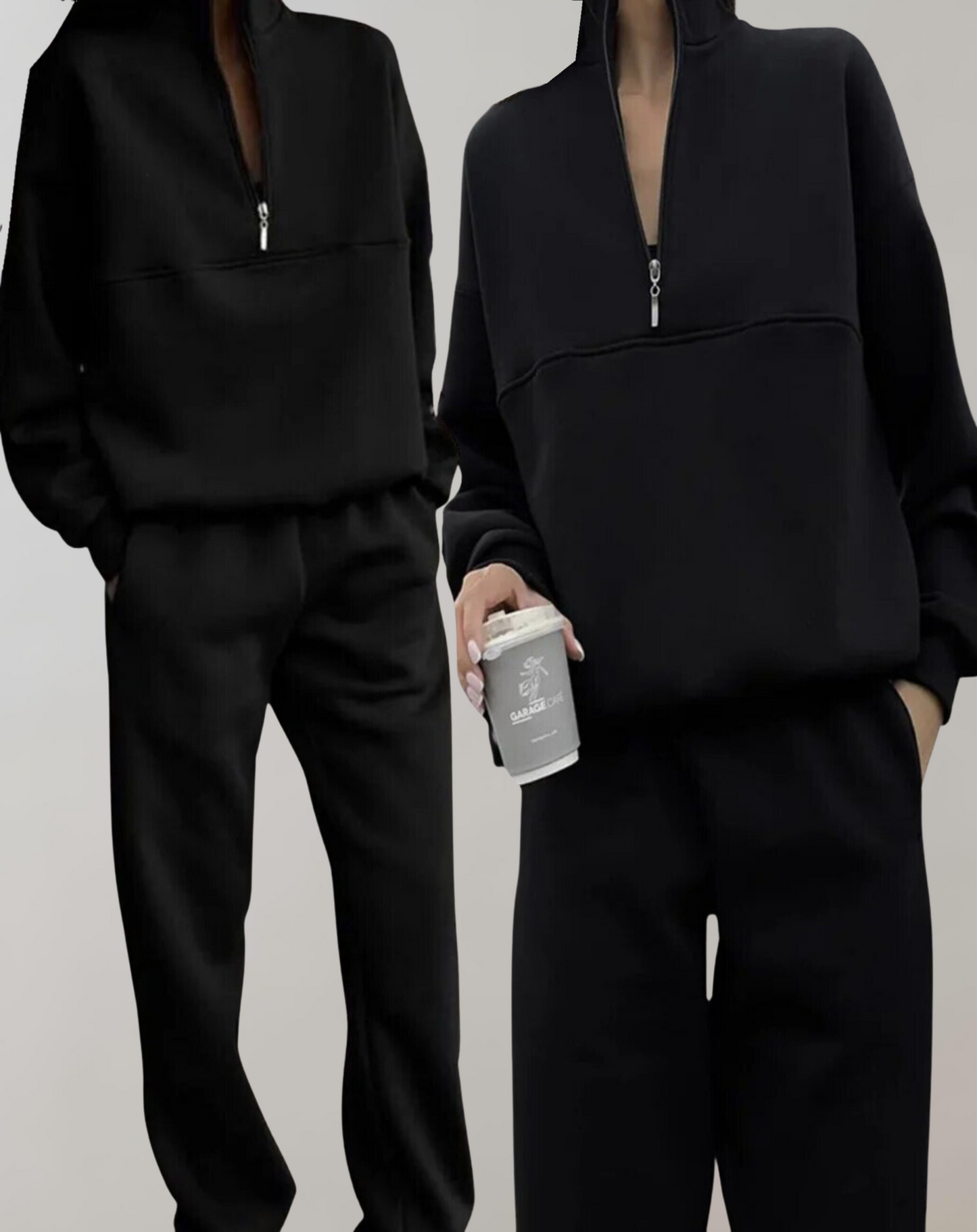 Half-zip pullover-sweatsæt til damer