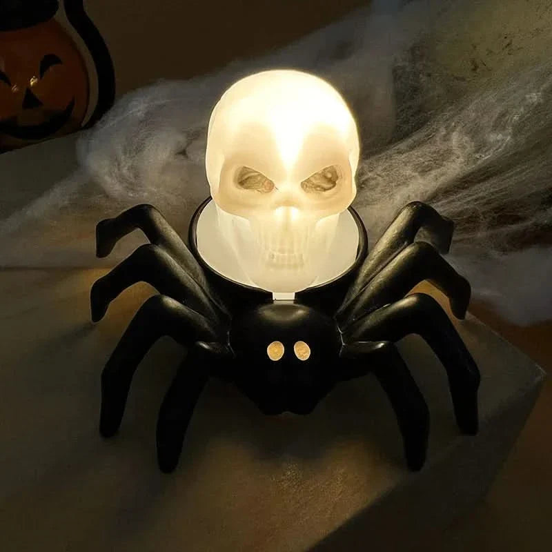Halloween LED-dødningehoved- og edderkoppelampe – uhyggelig boligindretning