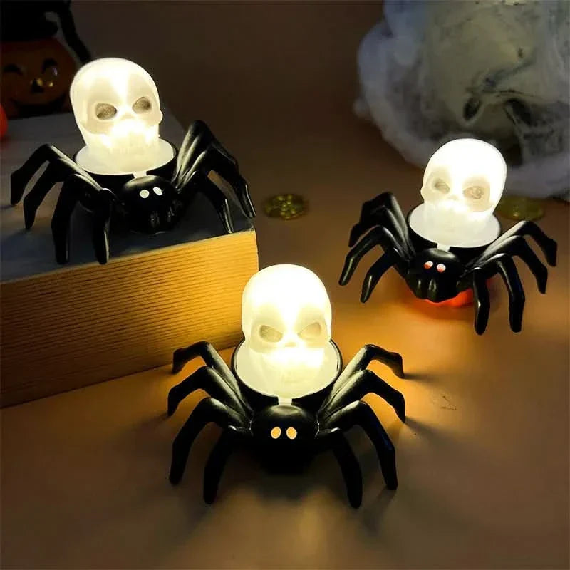 Halloween LED-dødningehoved- og edderkoppelampe – uhyggelig boligindretning