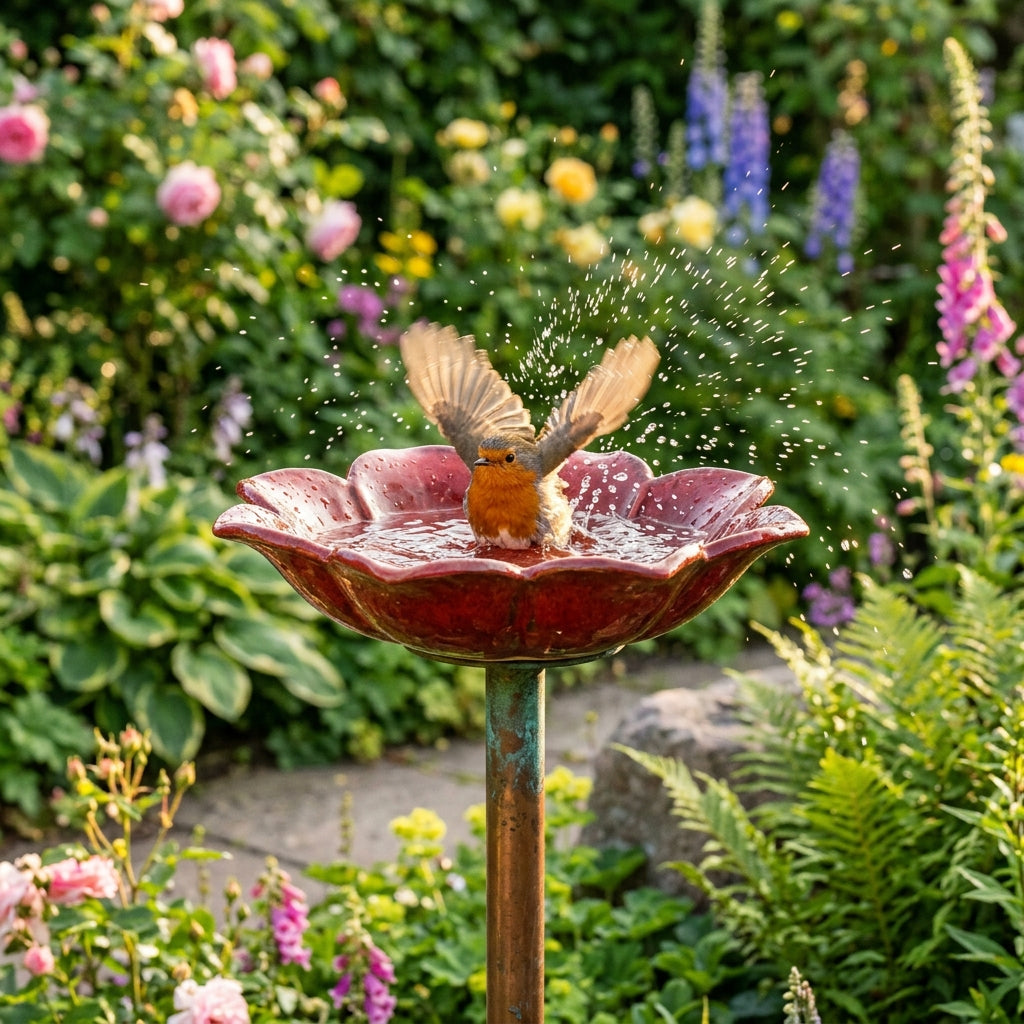 Håndlavet blomsterformet fuglebad – Giv liv til din have