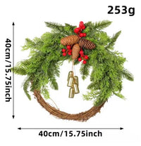 Håndlavet boheme-vinterkrans med klokker, grankogler og bær | 43 cm | Indendørs/udendørs
