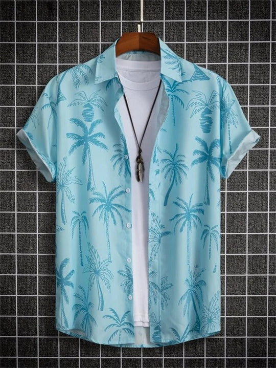 Hawaiiskjorte med 3D-blomstermønster i livlig stil til afslappede dage