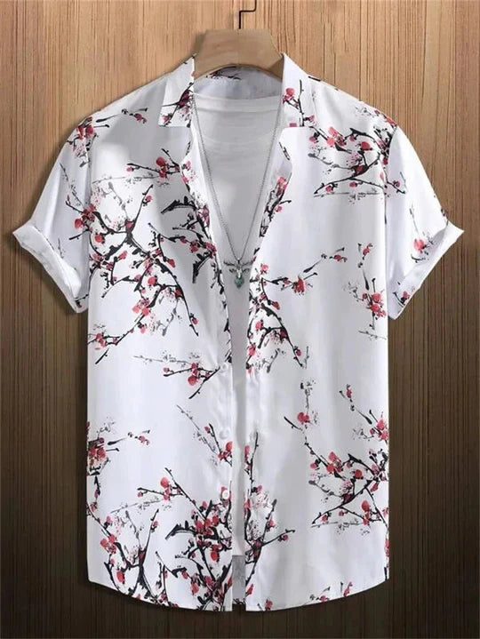 Hawaiiskjorte med 3D-blomstermønster i livlig stil til afslappede dage