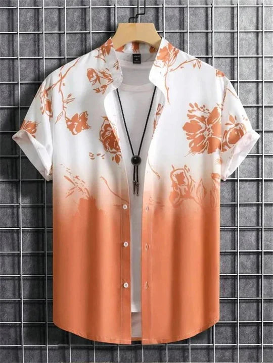 Hawaiiskjorte med 3D-blomstermønster i livlig stil til afslappede dage