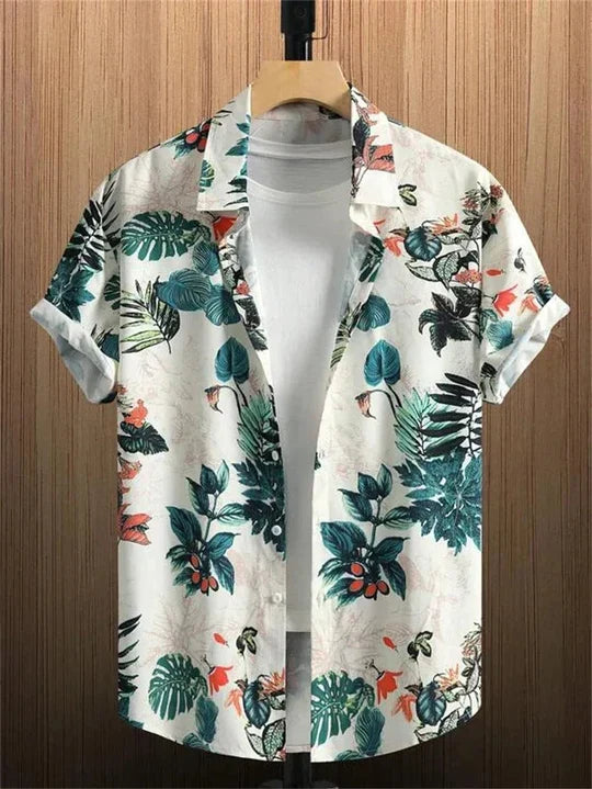 Hawaiiskjorte med 3D-blomstermønster i livlig stil til afslappede dage