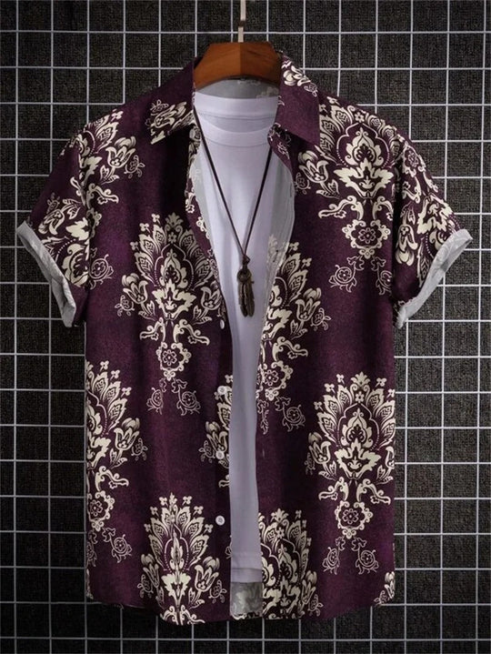 Hawaiiskjorte med 3D-blomstermønster i livlig stil til afslappede dage