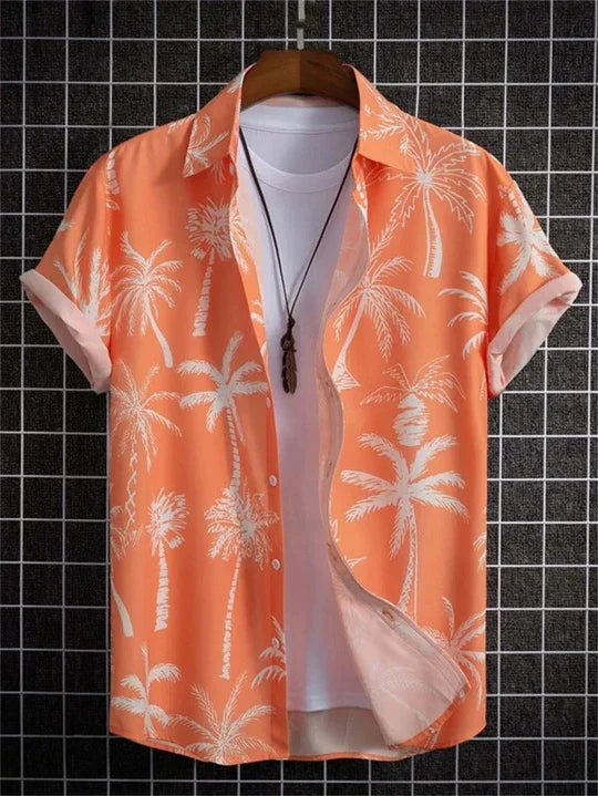 Hawaiiskjorte med 3D-blomstermønster i livlig stil til afslappede dage