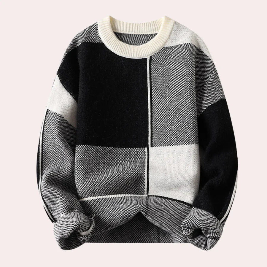 Herre colorblock-striktrøje med rund hals