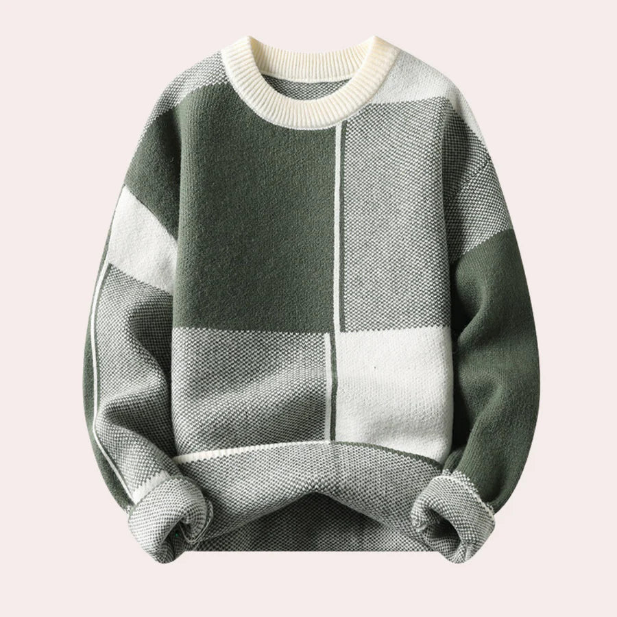 Herre colorblock-striktrøje med rund hals