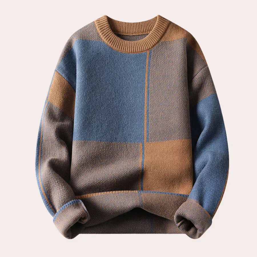 Herre colorblock-striktrøje med rund hals
