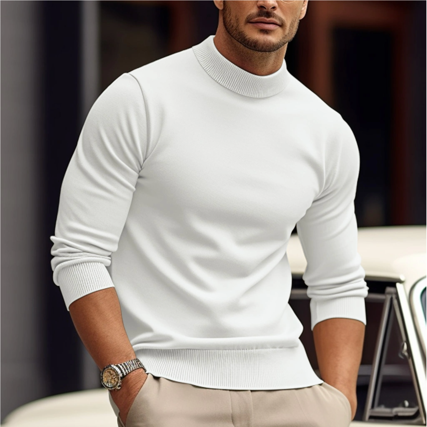 Herre slim fit-rullekravetrøje