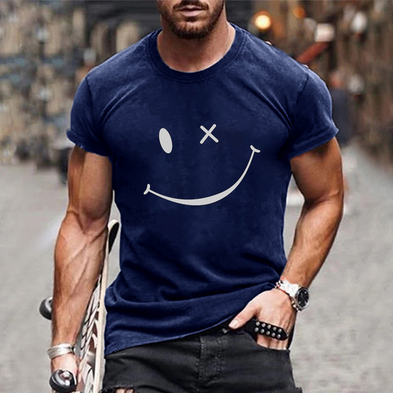Herre-T-shirt med grafisk smiley