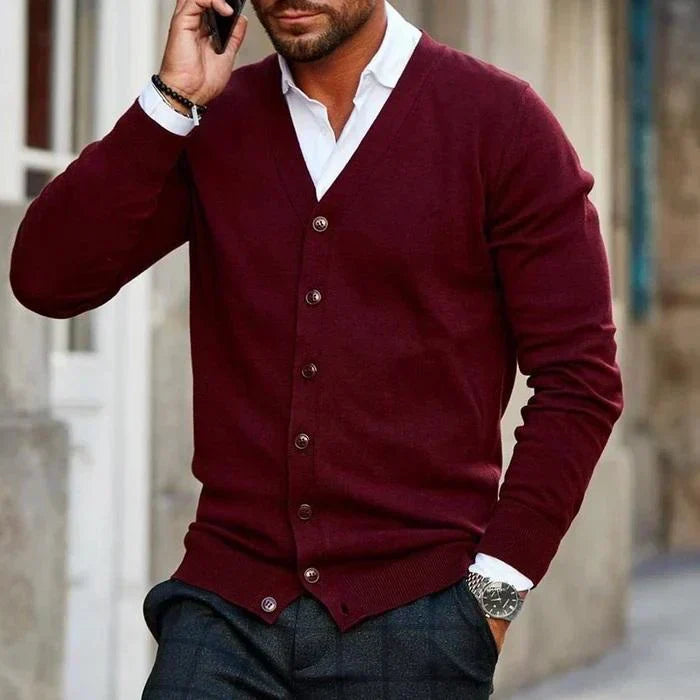 Herrecardigan med V-hals og knapper