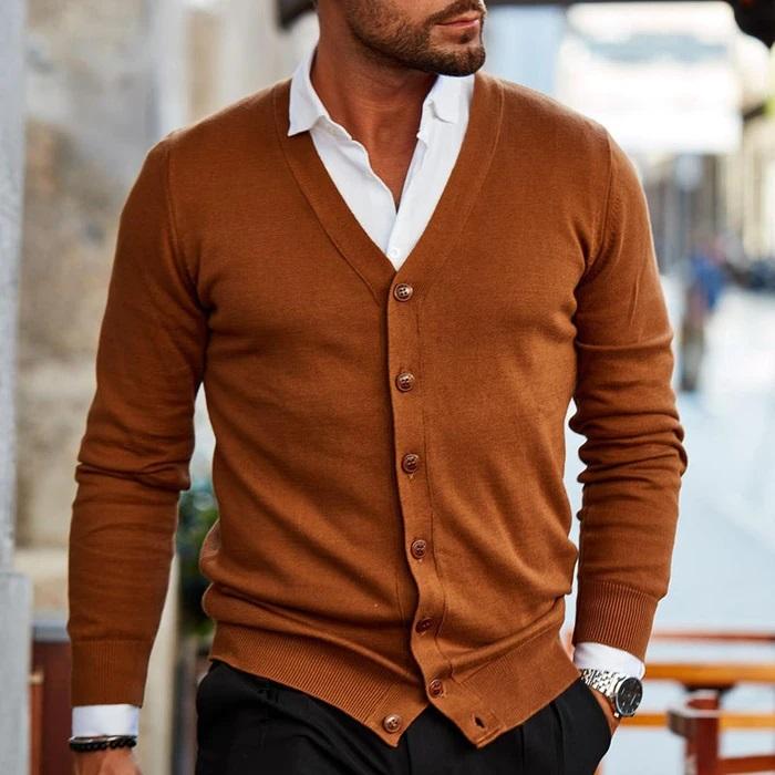 Herrecardigan med V-hals og knapper