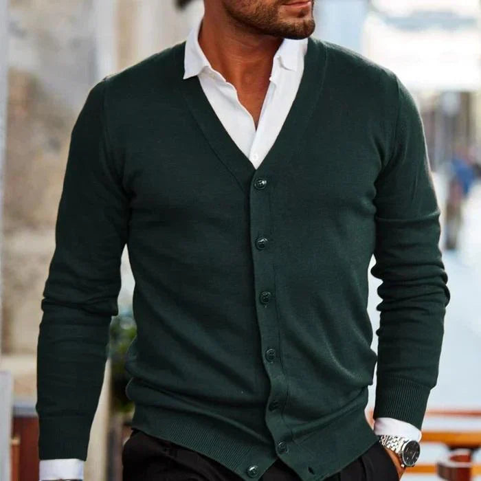 Herrecardigan med V-hals og knapper
