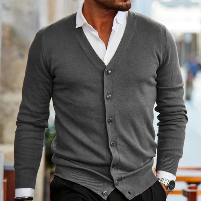 Herrecardigan med V-hals og knapper
