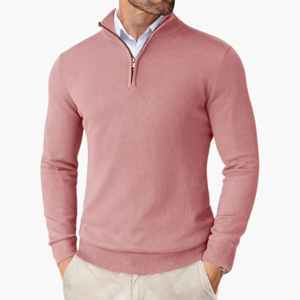 Herrepullover med kort lynlås og ribkant