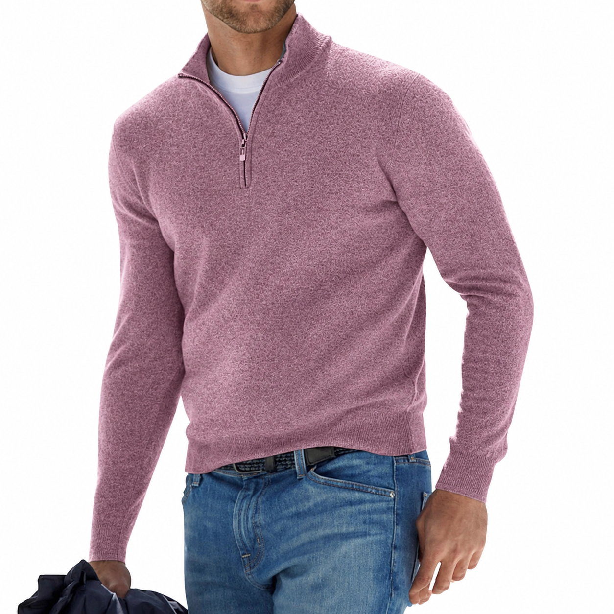 Herresweater med kort lynlås