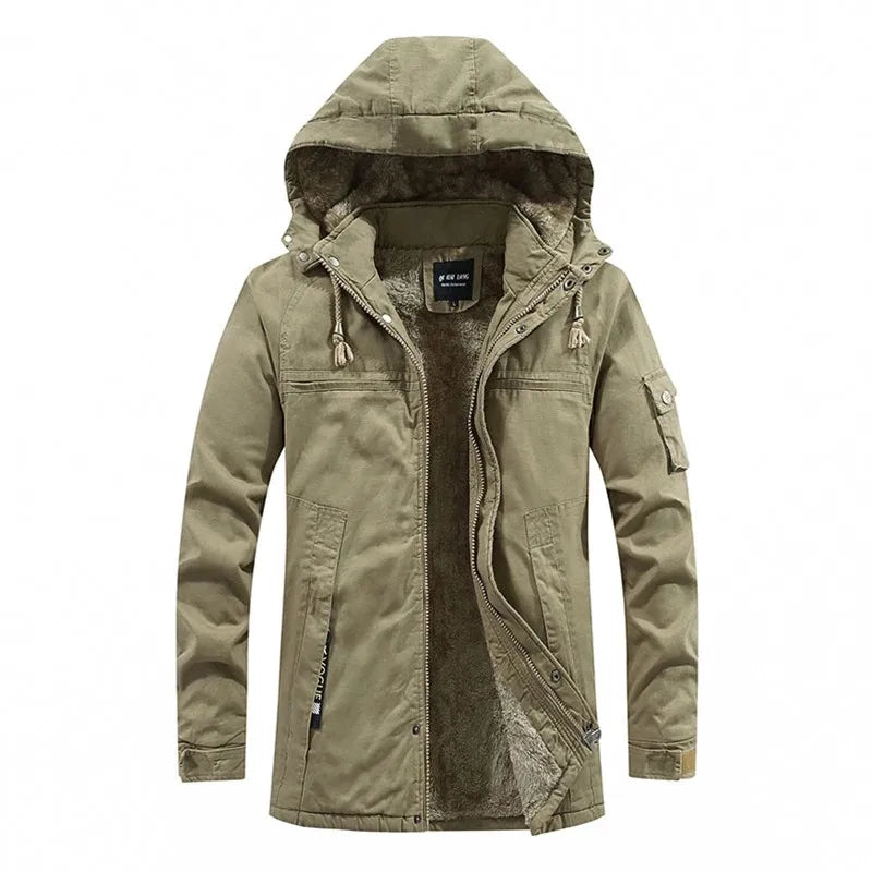 Herrevinterjakke med hætte og fleecefor