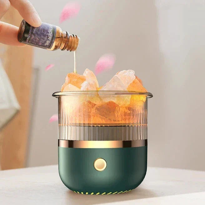 Himalaya-saltkrystallampe og diffuser til æteriske olier, USB-ultralydsluftfugter til hjemmet og kontoret