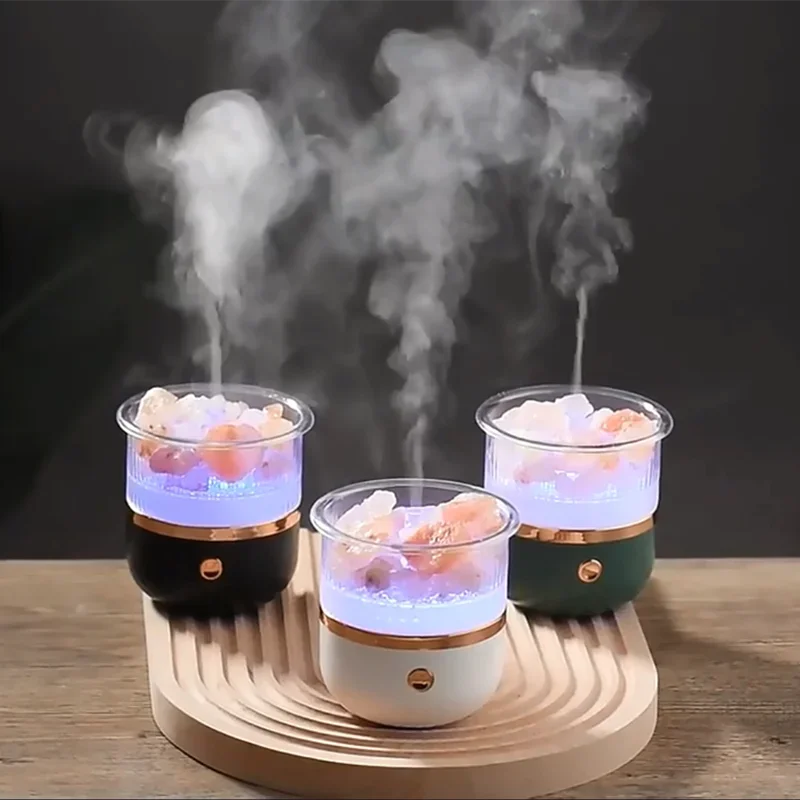 Himalaya-saltkrystallampe og diffuser til æteriske olier, USB-ultralydsluftfugter til hjemmet og kontoret