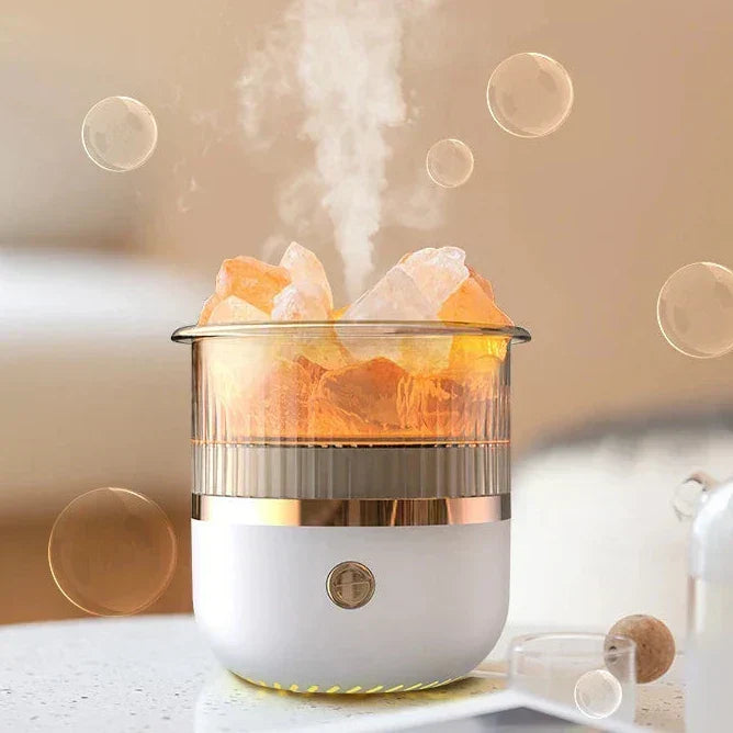 Himalaya-saltkrystallampe og diffuser til æteriske olier, USB-ultralydsluftfugter til hjemmet og kontoret