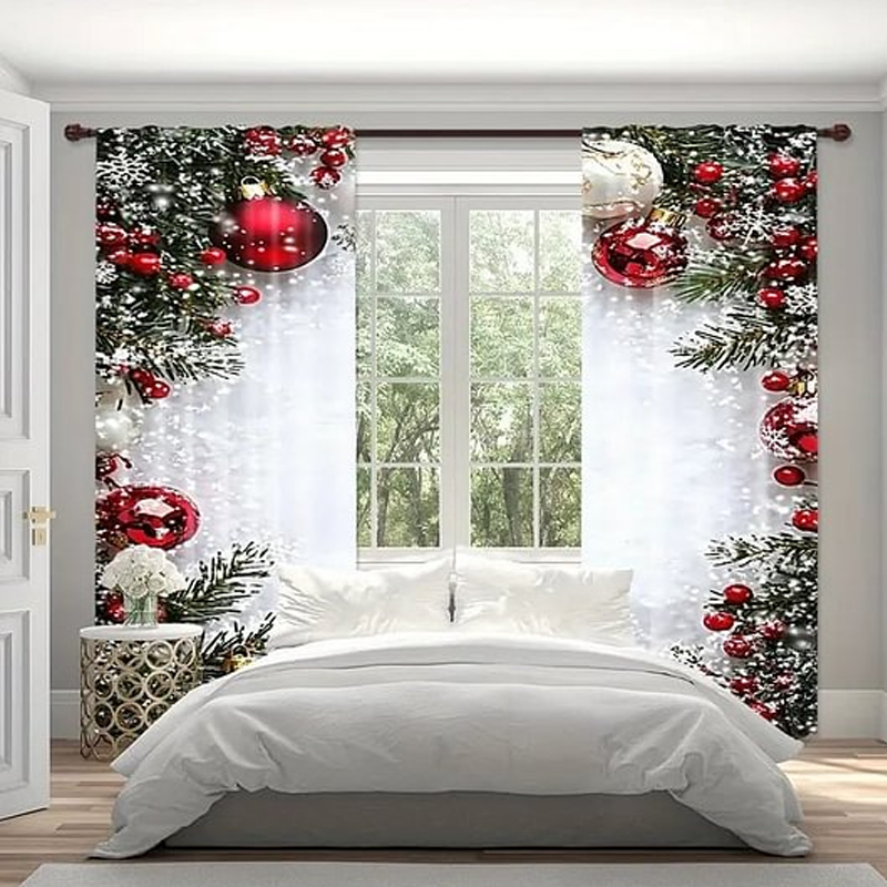 Julegardinsæt med festligt polyesterdesign