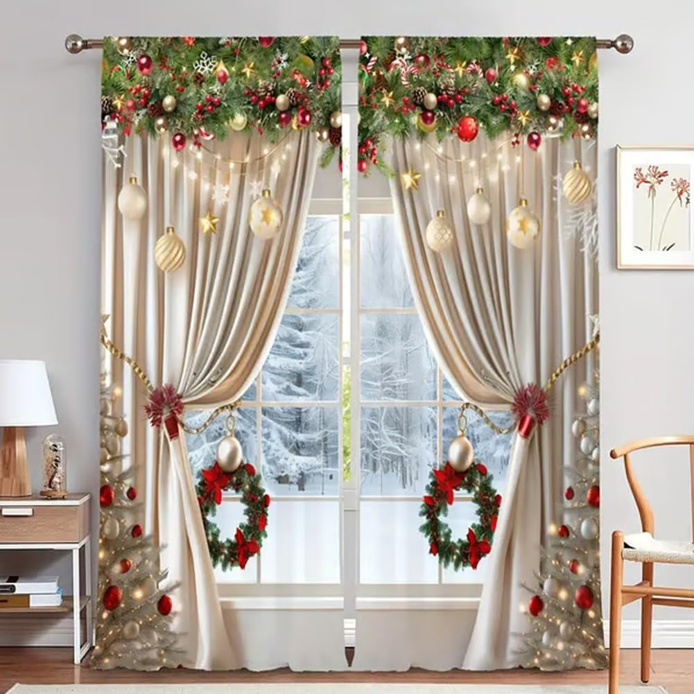 Julegardinsæt med festligt polyesterdesign