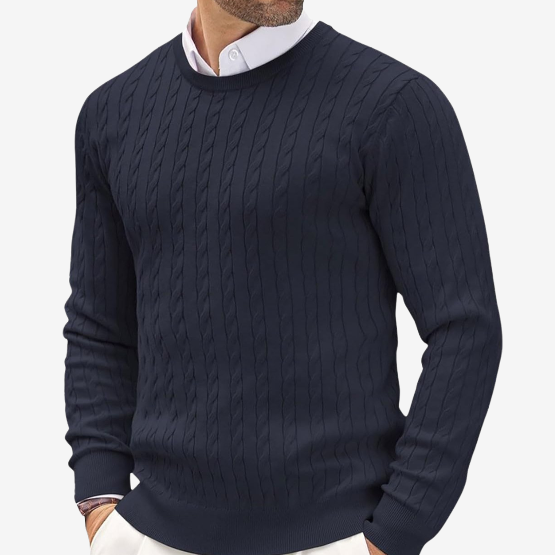 Kabelstrikket crewneck-sweater til herrer