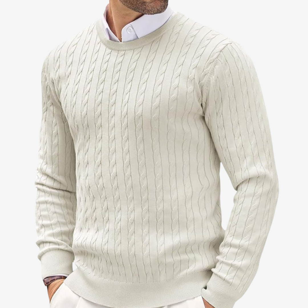 Kabelstrikket crewneck-sweater til herrer